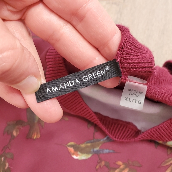 Amanda Green burgundy sweater with birds XL - Picture 7 of 10
